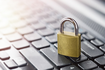 Padlock on computer keyboard. Network Security, data security and antivirus protection PC.
