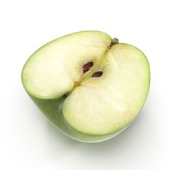 Half Green apple isolated on the white. 3D illustration