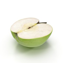 Half Green apple isolated on the white. 3D illustration