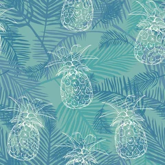 Wallpaper murals Pineapple Vector Seamless Pattern with Pineapples