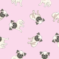 Vector naadloze patroon met schattige cartoon hond puppies. Kan worden gebruikt als achtergrond, behang, stof en voor ander ontwerp.Frans Bulldog-patroon