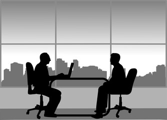 Job interview between the unemployed and businessman in the office, one in the series of similar images silhouette