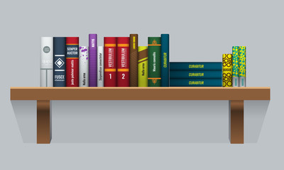 Vector Book shelf with realistic books stalks. Back side view. © zeynurbabayev