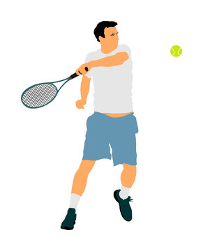 Tennis player in action vector illustration isolated on white background. 

