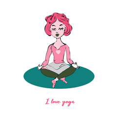 Cheerful Yoga Girl in lotus position. Vector