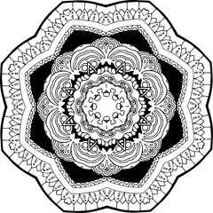 Black and white illustration of a mandala - a flower of life. Mehendi.
