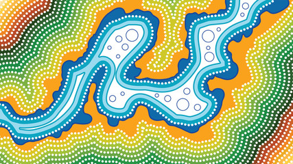River, Aboriginal art vector background with river, Landscape Illustration of aboriginal river