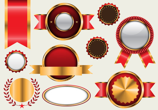 Gold red banner blank collection set luxury on gray background vector illustration.