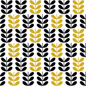 Scandinavian folk art seamless vector pattern with plants in minimalist style