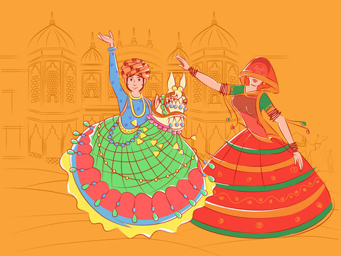 Couple Performing Kachhi Ghodi Folk Dance Of Rajasthan, India