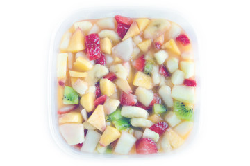 background picture of organic fruit salad, real bio food in a squared shape