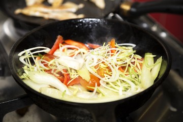 Vegetables on frying pan