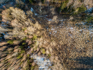 drone image. aerial view of rural area with fields and forests