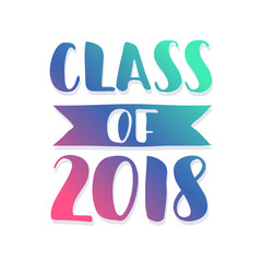 Class of 2018. Hand drawn brush lettering Graduation logo. Template for graduation design, party. Ultraviolet