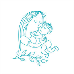 A mother and her child. Linear vector illustration