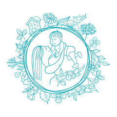 A mother and her child. Linear vector illustration