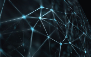 Naklejka na ściany i meble Blockchain network - Abstract connected dots on bright blue background. Internet connection, abstract sense of science and technology graphic design.