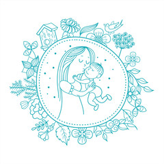 A mother and her child. Linear vector illustration