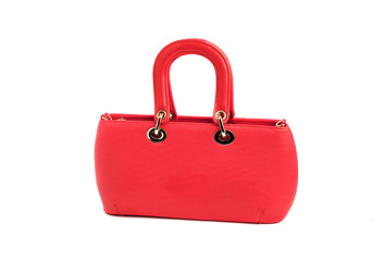 Red elegant female bag with two handles on white background