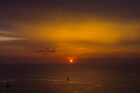Beautiful sunset over the ocean. Sunrise in the sea , at Thailand