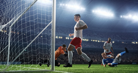 Soccer game moment  on professional stadium