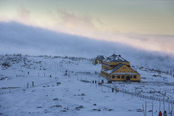 Karkonosze POLAND -22.02.2017: Shelter Dom Slaski in Karkonosze, Poland