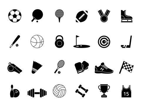 Monochrome black sport symbols. Vector pictures set