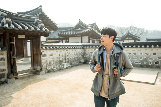 Young man traveling in Korea