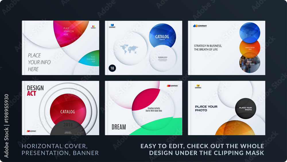 Wall mural presentation. abstract vector set of modern horizontal templates with colourful smooth shapes for bu