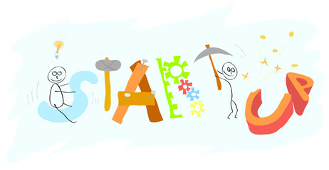 development and implementation of new ideas / vector people in a conceptual lettering of different letters