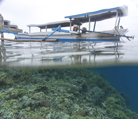 Coral reef under a boat in Togian island