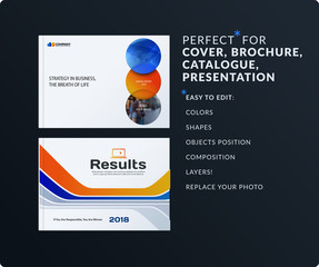 Presentation. Abstract orange blue vector set of modern horizontal templates with colourful smooth shapes for business, teamwork