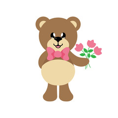 cartoon bear with tie and flowers
