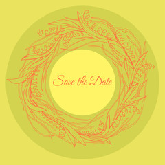 Handdrawn wreath made in vector. Unique decoration for greeting card, wedding invitation, save the date.