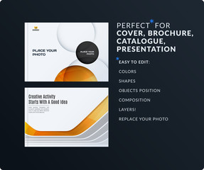 Presentation. Abstract yellow grey vector set of modern horizontal templates with colourful smooth shapes for business, teamwork