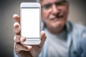 Hodling mobile phone.