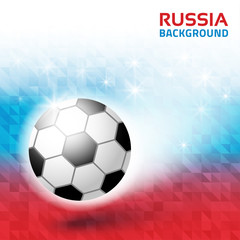 Obraz premium Bright geometric background. Russia 2018 flag collors . Soccer ball icon. Vector illustration.
