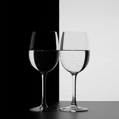 a glass on a black background, the glass on a white background