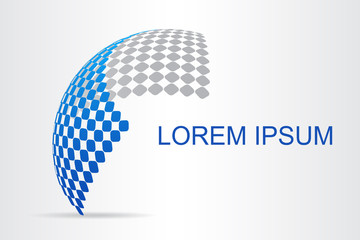  Abstract technology logo stylized spherical surface with abstract shapes.