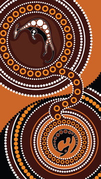 Connection concept, Aboriginal art vector painting with kangaroo. Illustration based on aboriginal style of portrait dot background. 