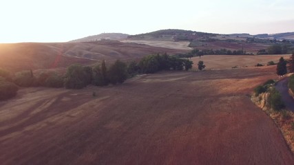 AERIAL VIEW.Beautiful summer landscape of Tuscany, Italy.camera moves backward