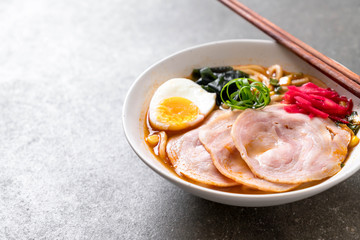 spicy miso udon ramen noodle with pork