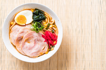 spicy miso udon ramen noodle with pork