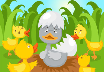 Fairy tale ugly duckling,vector illustration. - obrazy, fototapety, plakaty