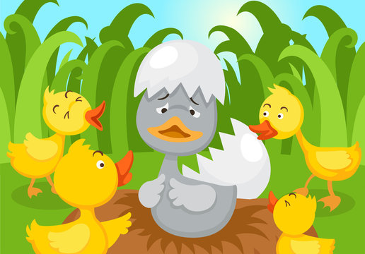 Fairy tale ugly duckling,vector illustration.
