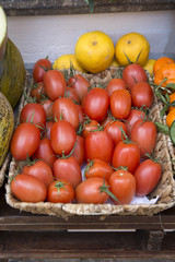 Red Plum Tomatos on Market Stall; Majorca