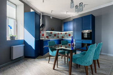 Blue modern kitchen interior design