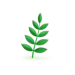 Fototapeta na wymiar Fresh paper green plant leaf branch isolated on white background - eco natural and organic element for Earth saving, environmental protection and bio concept. Cartoon vector illustration.