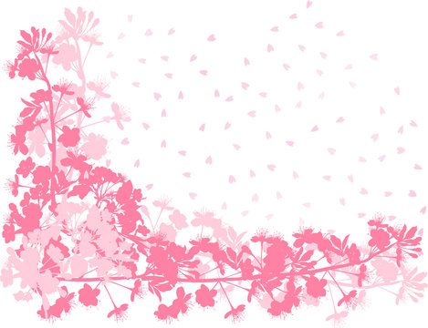 pink spring lush pink blossoming branches with falling petals