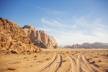 Wadi Ram desert. Jordan landscape.